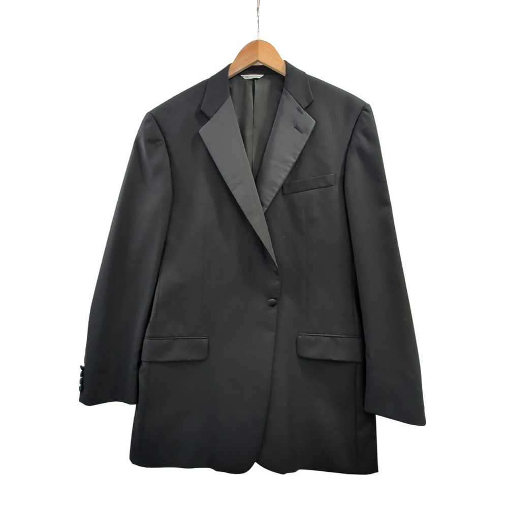 Hickey Freeman 2 Piece Tuxedo Mens 44L Black Wool 36x32 Formal Wedding Event - Picture 2 of 13